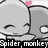 A pixelated cartoon character with closed eyes and a pink heart on its head, next to text reading "Spider monkey" and "It's me... I'M A NINJA Clunby" with a heart symbol and "Awsome" text.