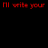 Red text on black background displays fragmented phrases about writing a name on a bullet and being the last thought.