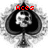 A spade-shaped icon with a skull inside, featuring red text above the skull that changes across frames.