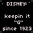 Black background with white pixelated text repeating 'DISNEY: keepin it "G" since 1923' in a pattern, one filled with solid gray