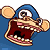 Pixelated cartoon monkey mascot with blue cap and open mouth on left, green text "Original Icons .com" on right against dark background.