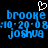 Pixelated blue text on black background with white heart symbol above, showing names and date-time information.