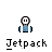Pixel art animation of a character with white hair and blue clothing using a jetpack, showing sequential motion states against gray background.