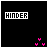 Black square background with white rectangular box containing pixelated text 'HINDER' and three pink Y-shaped icons at bottom right.