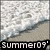 Pixelated beach scene with waves crashing on shore and text reading 'Summer09' at bottom.