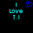 A static digital image with cyan text and a blue heart symbol on black background.