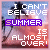 Pixelated image of a person in swimwear with palm trees, overlaid with text reading "I CAN'T BELIEVE SUMMER IS ALMOST OVER!" on a pink background.