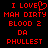Red pixelated text on black background with one version featuring a heart symbol replacing the 'O' in LOVE, arranged in five lines.