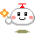 Pixelated white character with red top, pink cheeks, and orange flower, displaying multiple facial expressions across frames.