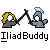 Pixel art icon shows two helmeted figures holding a black sword between them, with yellow hair on the left figure and a blue feather on the right figure's helmet, below which is pixelated text.