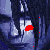 Pixelated blue-toned collage of six faces with red pixel clusters on cheeks, one face wearing dark clothing with white text 'ORGLY' and a square symbol.