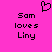 A static pixel art image with a bright pink background, displaying two identical text blocks and one heart symbol.