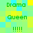 Green pixelated text 'Drama', 'Queen', and '!!!!' arranged in a on a cyan-yellow checkered background with no visible animation changes