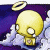 A 4x4 contact sheet of a pixel art animation featuring a yellow angelic doll with tears, set against purple clouds and repeating text "even heaven is hell without you" in white and yellow.