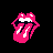 Pixelated pink lips and tongue icon with 'Rock On' text on black and white backgrounds.