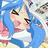 Pixelated anime-style character with blue hair, closed eyes, and pink cheeks holding a white object against a light background.
