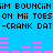 Blue background with black text repeating 'iim BOUNCiiN iim BOUNCiIN ON Mii TOES ON Mii TOES -CRANK DAT -CRANK DAT' and pink audio waveforms shifting between two states.