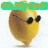 Animated yellow lemon-shaped character with black sunglasses, displaying text above and below its head.