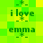 Green and yellow pixelated with repeating text 'i love emma' and asterisk symbols in a