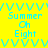 Pixelated text and wave patterns on a yellow background with purple highlight bars, animated to shift text positions.