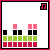 Pixelated icon with pink, green, black, and red blocks forming a repeating pattern