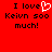 Red background with black pixelated text reading "I love Keivn soo much!" and a white heart symbol replacing the 'o' in 'love'.