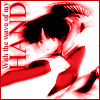 A red-and-white static icon shows a person with dark hair in a close embrace, with vertical text on the left reading "WITH THE POWER OF MY".