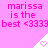 Pink background with repeated text 'marissa is the best <3333' and white triangular icons containing pink hearts.