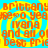 Animated icon with repeating orange text on a blue and yellow spiral background, displaying names and phrases in pixelated font.
