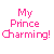 Pixel art buddy icon featuring two cartoon characters and pink text reading "My Prince Charming!" on a white background.