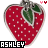 Pixelated strawberry icon with white seeds, green leaves, and a metallic stem; two pink hearts above the right side of the fruit.