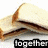 Animated sequence of sandwich slices with text overlays reading 'together' and 'forever', showing a single slice moving from left to right across the frame.