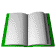 Animated sequence of an open book with green borders, showing page-flipping motion