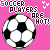 Pixelated soccer ball on pink background with 'SOCCER PLAYERS ARE HOT!' text in green and white, some frames showing pixelated dots