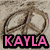 Pixelated icon shows a bicycle wheel with a rider in motion, below which pink text reads KAYLA on a black background.