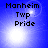 Blue background with white light effects and black text reading "Manheim Twp Pride" in four