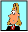 Cartoon woman with blonde hair and glasses in a black jacket over red shirt, shown across with changing facial expressions against light blue background