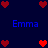 Dark blue background with red pixelated hearts and blue text reading "Emma" in four positions.