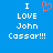 Blue background with white pixelated text reading "I LOVE John Cassar!!!" and a red heart symbol above the word LOVE.
