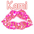 Pixelated lips with pink and white sparkles under 'Kami' text in varying colors across four