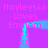 A static image with a purple background displaying repeated text and symbols in pink and blue hues.