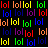 each filled with repeating 'lol' text in various colors on solid backgrounds, no animation observed