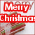 A pixelated holiday-themed image with 'Merry Christmas' text and stacked gift boxes, transitioning from a red banner to a heart symbol.