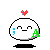 A 3x3 contact sheet of pixel art frames showing a white round character with blue tears, green 'A' symbol, and red heart above its head against gray background.
