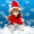 Pixelated character in red Santa hat and coat stands on snow against blue sky, with green text 'I Love X-Mas' on red background.
