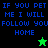 Pixelated text reads "IF YOU PET ME I WILL FOLLOW YOU HOME" on black and green backgrounds with a small star icon.