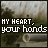 identical pixelated frames showing text 'MY HEART, your hands' over a blurred background with small white hearts appearing sequentially