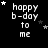 Black background with white pixelated text reading 'happy b-day to me' and scattered star symbols in various positions