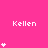 Pink background with repeated white text 'Kellen' and varying numbers of small white heart symbols