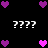 Pixelated heart icons in purple and pink hues arranged in a pattern with white question marks on a black background